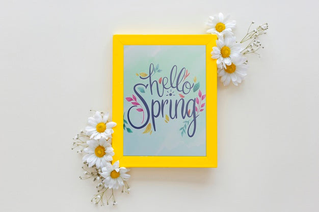 Flat Lay Frame Mockup With Spring Flowers Psd