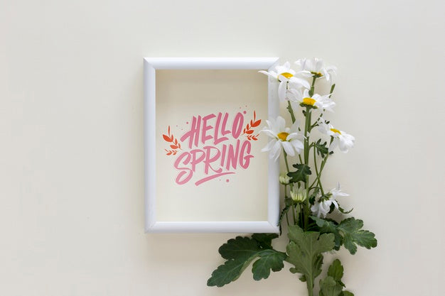 Flat Lay Frame Mockup With Spring Flowers Psd