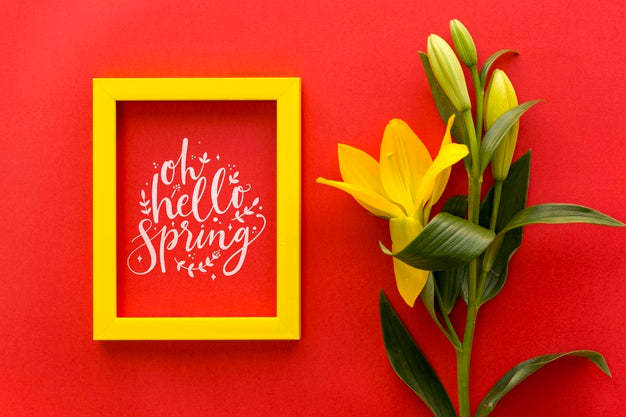 Flat Lay Frame Mockup With Spring Flowers Psd