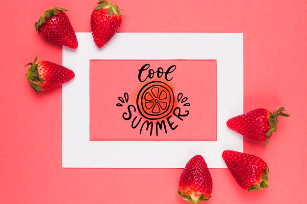 Flat Lay Frame Mockup With Strawberries Psd