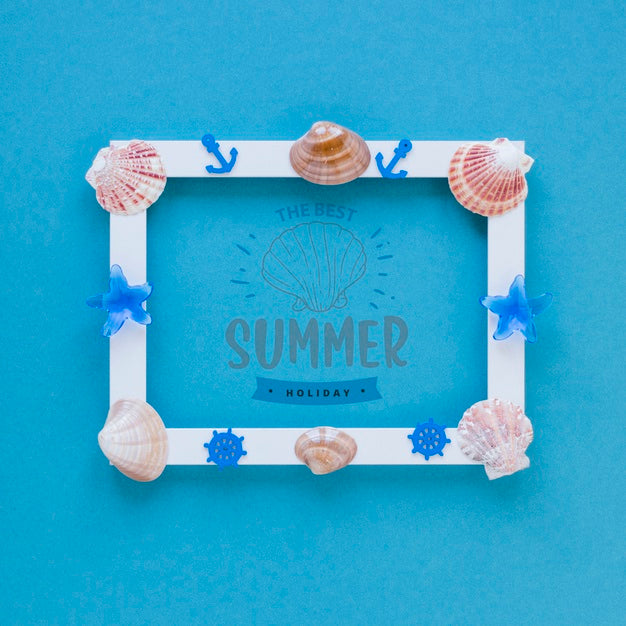 Flat Lay Frame Mockup With Summer Elements Psd