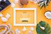 Flat Lay Frame Mockup With Summer Elements Psd