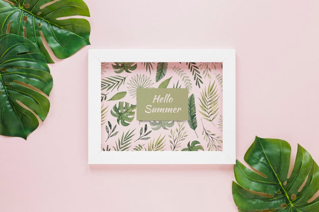 Flat Lay Frame Mockup With Summer Elements Psd