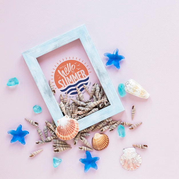 Flat Lay Frame Mockup With Summer Elements Psd