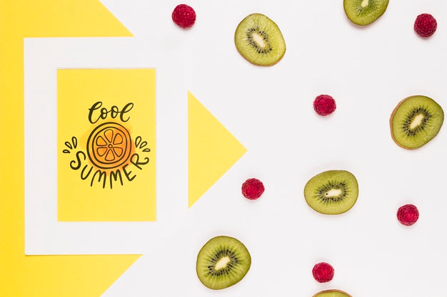 Flat Lay Frame Mockup With Summer Fruits Psd