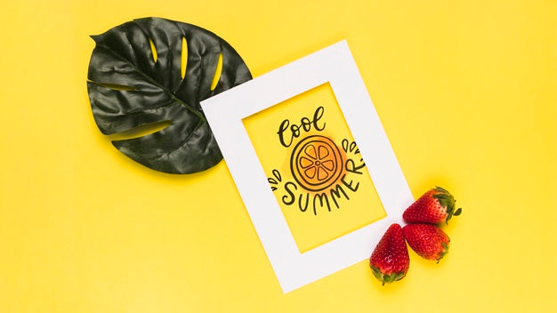 Flat Lay Frame Mockup With Summer Fruits Psd