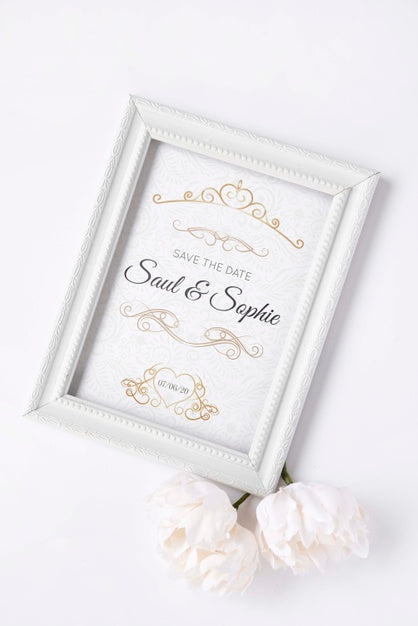 Flat Lay Frame With Save The Date Psd