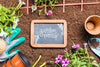 Flat Lay Gardening Tools And Wooden Frame Psd