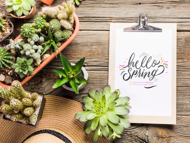 Flat Lay Gardening Tools On Wooden Table Psd