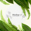 Flat Lay Green Leaves Arrangement With Mock-Up Psd