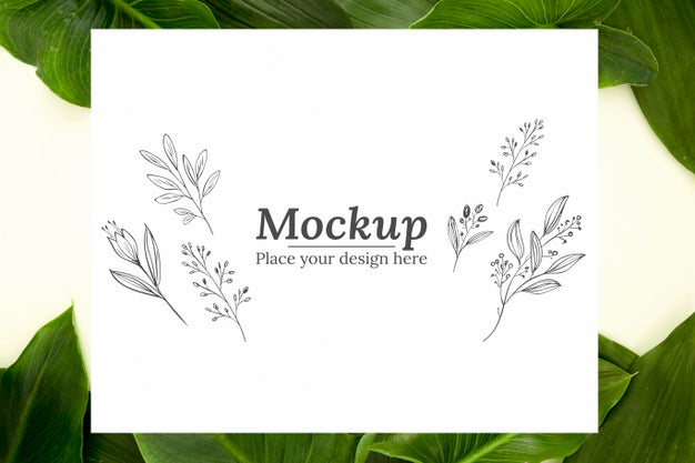 Flat Lay Green Leaves Assortment With Mock-Up Psd