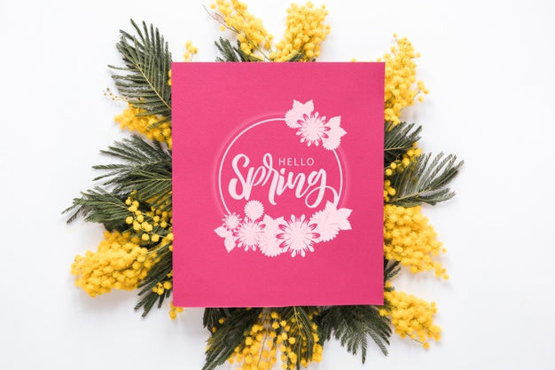 Flat Lay Greeting Card Mockup For Spring Psd