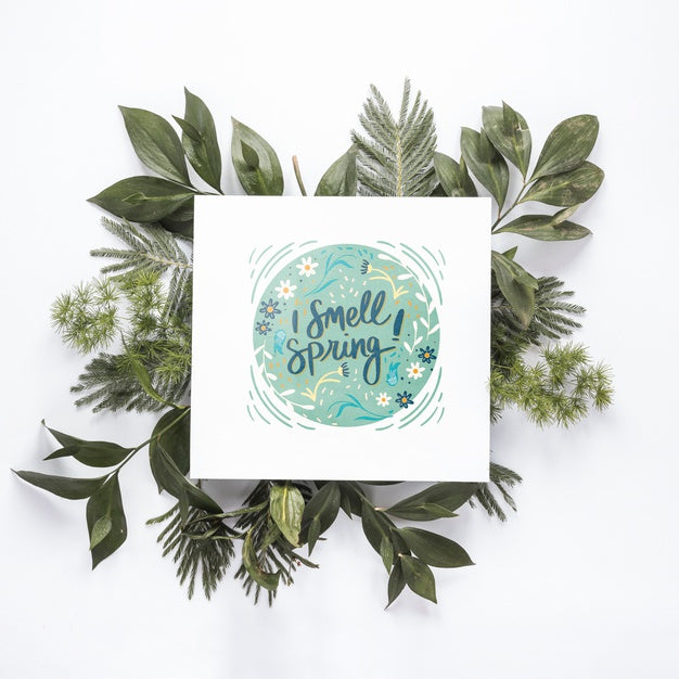 Flat Lay Greeting Card Mockup For Spring Psd