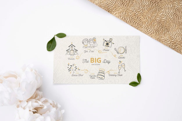 Flat Lay Greeting Card With Wedding Psd