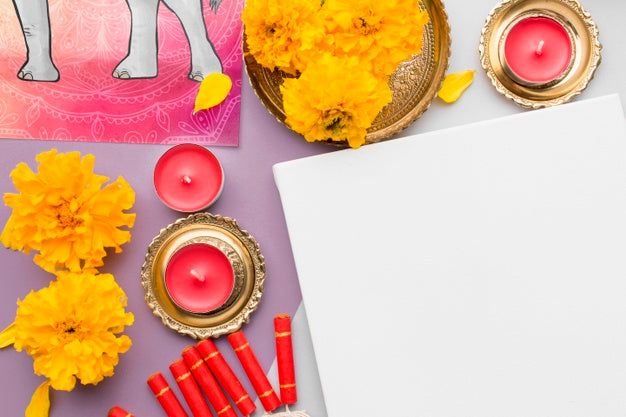 Flat Lay Happy Diwali Festival Mock-Up Copy Space Psd