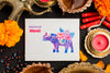 Flat Lay Happy Diwali Festival Mock-Up Elephant Drawing Psd