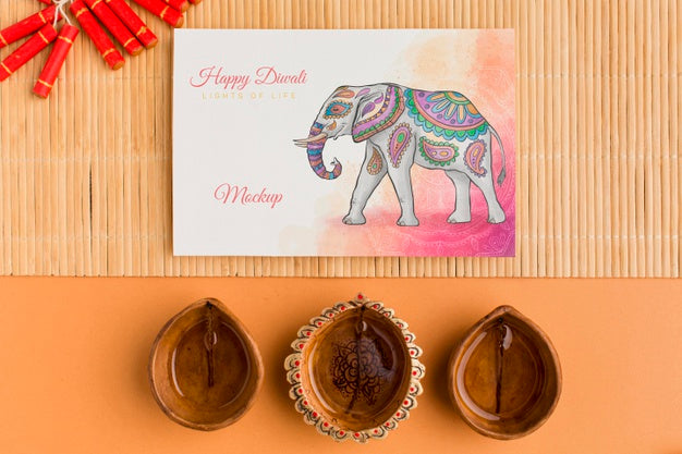 Flat Lay Happy Diwali Festival Mock-Up Psd