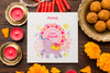 Flat Lay Happy Diwali Festival Mock-Up Red Candles Psd
