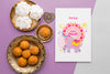 Flat Lay Happy Diwali Festival Mock-Up With Sweet Desserts Psd