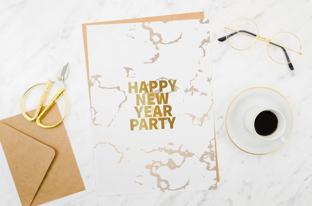 Flat Lay Happy New Year Card Mock-Up Psd