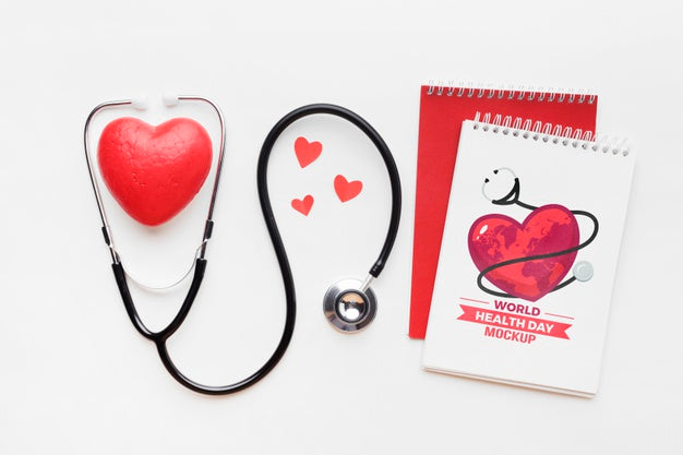 Flat Lay Health Day Mock-Up And Hearts Psd