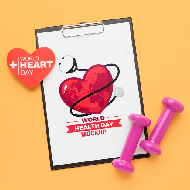Flat Lay Health Day Mock-Up And Pink Weights Psd