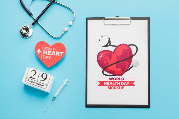 Flat Lay Health Day Mock-Up With Stethoscope Psd