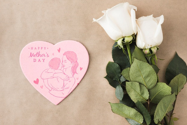 Flat Lay Heart Shapes Card Mockup For Mothers Day Psd