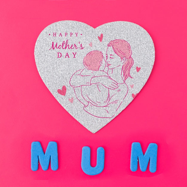 Flat Lay Heart Shapes Card Mockup For Mothers Day Psd
