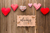 Flat Lay Hearts On Wooden Background Psd