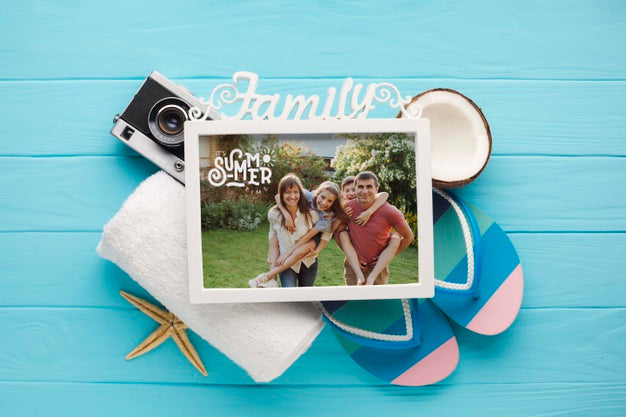 Flat Lay Holiday Family Frame Psd