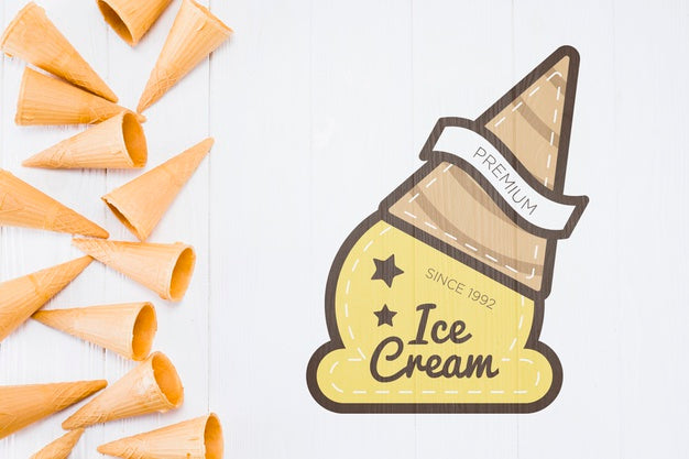 Flat Lay Ice Cream Cone Mockup With Copyspace Psd
