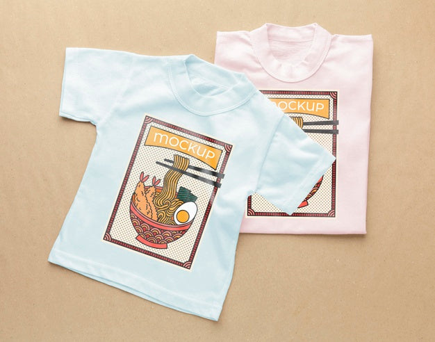 Flat Lay Japanese T-Shirt Mock-Up Composition Psd