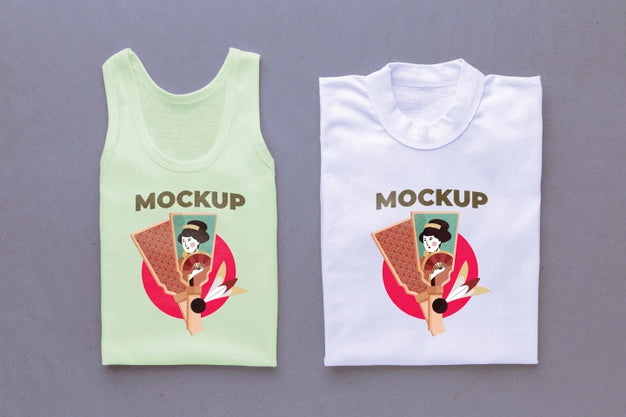 Flat Lay Japanese T-Shirt Mock-Up Composition Psd