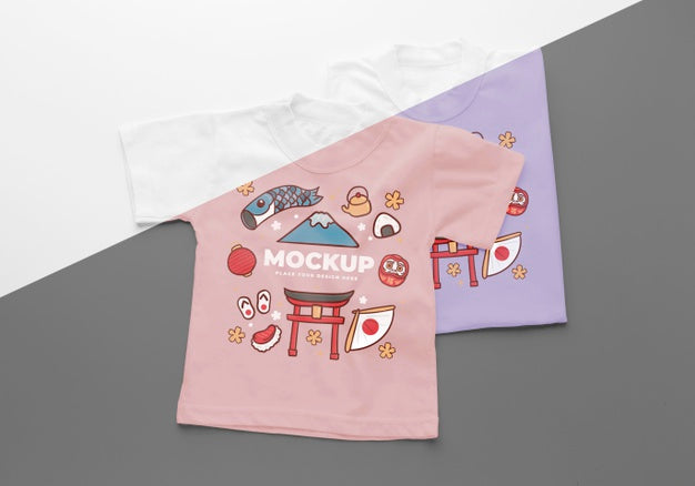 Flat Lay Japanese T-Shirt Mock-Up Composition Psd