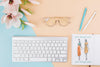 Flat Lay Keyboard And Glasses Arrangement Psd