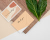 Flat Lay Leaf, Stationery And Wood Psd