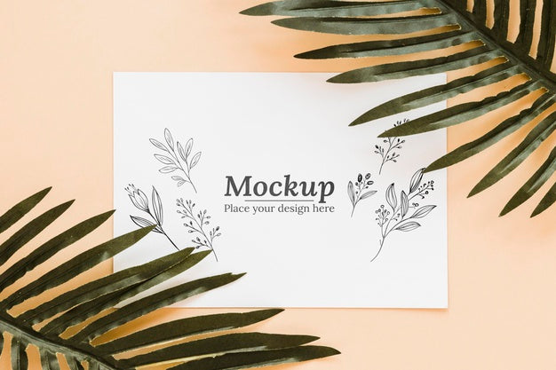Flat Lay Leaves Arrangement Mock-Up Psd
