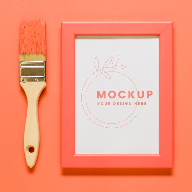 Flat Lay Living Coral Arrangement With Frame Mock-Up Psd