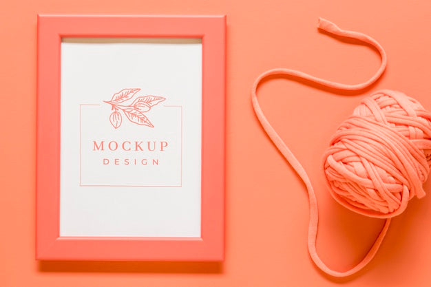 Flat Lay Living Coral Assortment With Frame Mock-Up Psd