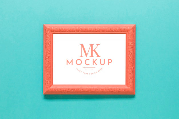 Flat Lay Living Coral Composition With Frame Mock-Up Psd