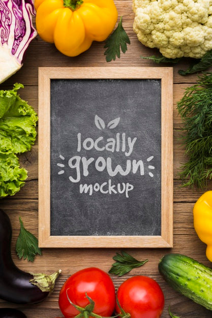 Flat Lay Locally Grown Veggies Mock-Up Psd
