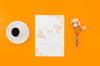 Flat Lay Lovely Card Mock-Up On Orange Background Psd