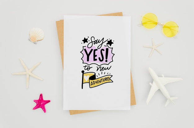 Flat Lay Lovely Paper Mock-Up With Travelling Theme Psd