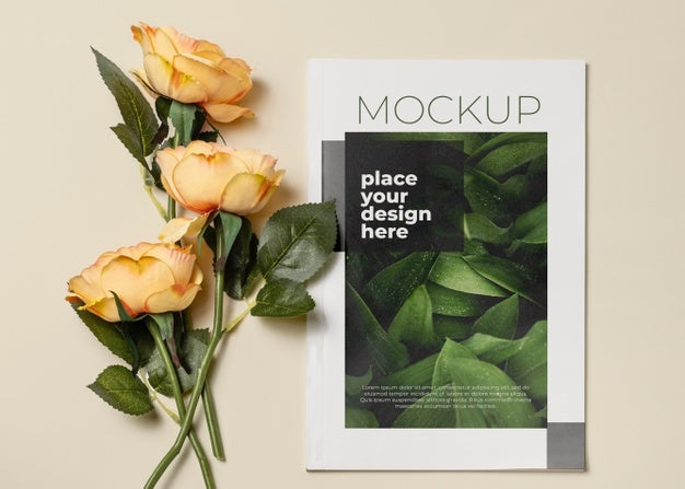 Flat Lay Magazine And Beautiful Flowers Psd