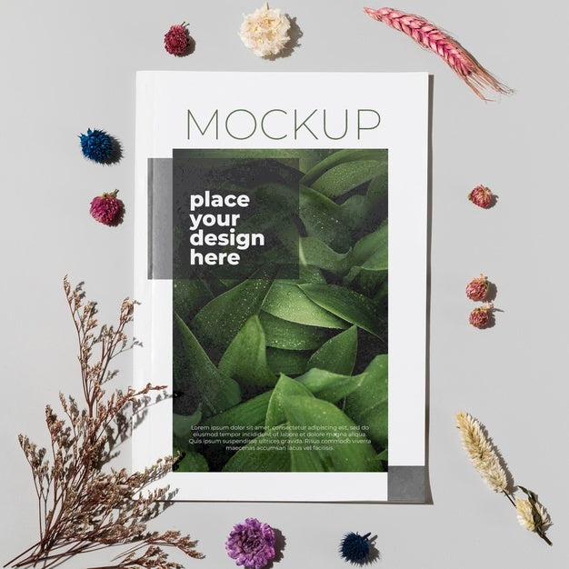 Flat Lay Magazine And Flowers Psd