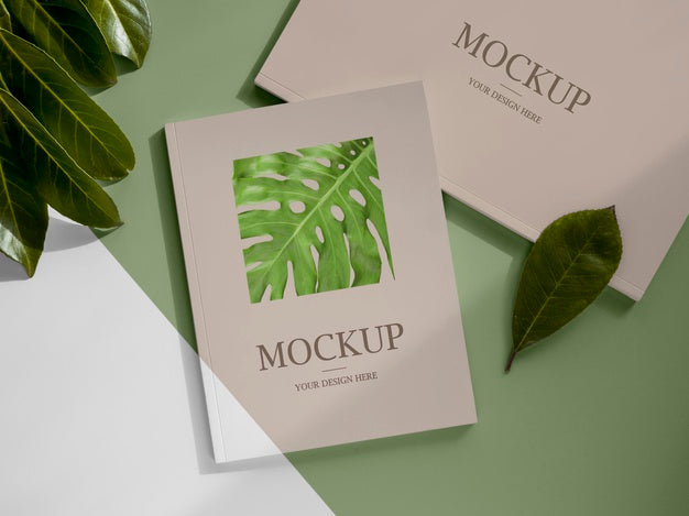 Flat Lay Magazine And Leaves Arrangement Psd