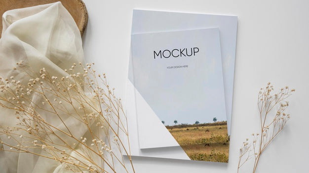 Flat Lay Magazine And Plant Arrangement Psd