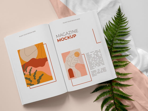 Flat Lay Magazine And Plant Mockup Psd