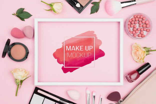 Flat Lay Make-Up Concept With Products Psd